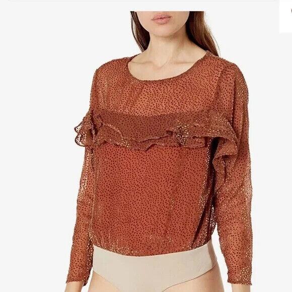 Astr Tops - Astr The Label NWT Lucille Semi Sheer Textured Bodysuit Brown Ginger Size L